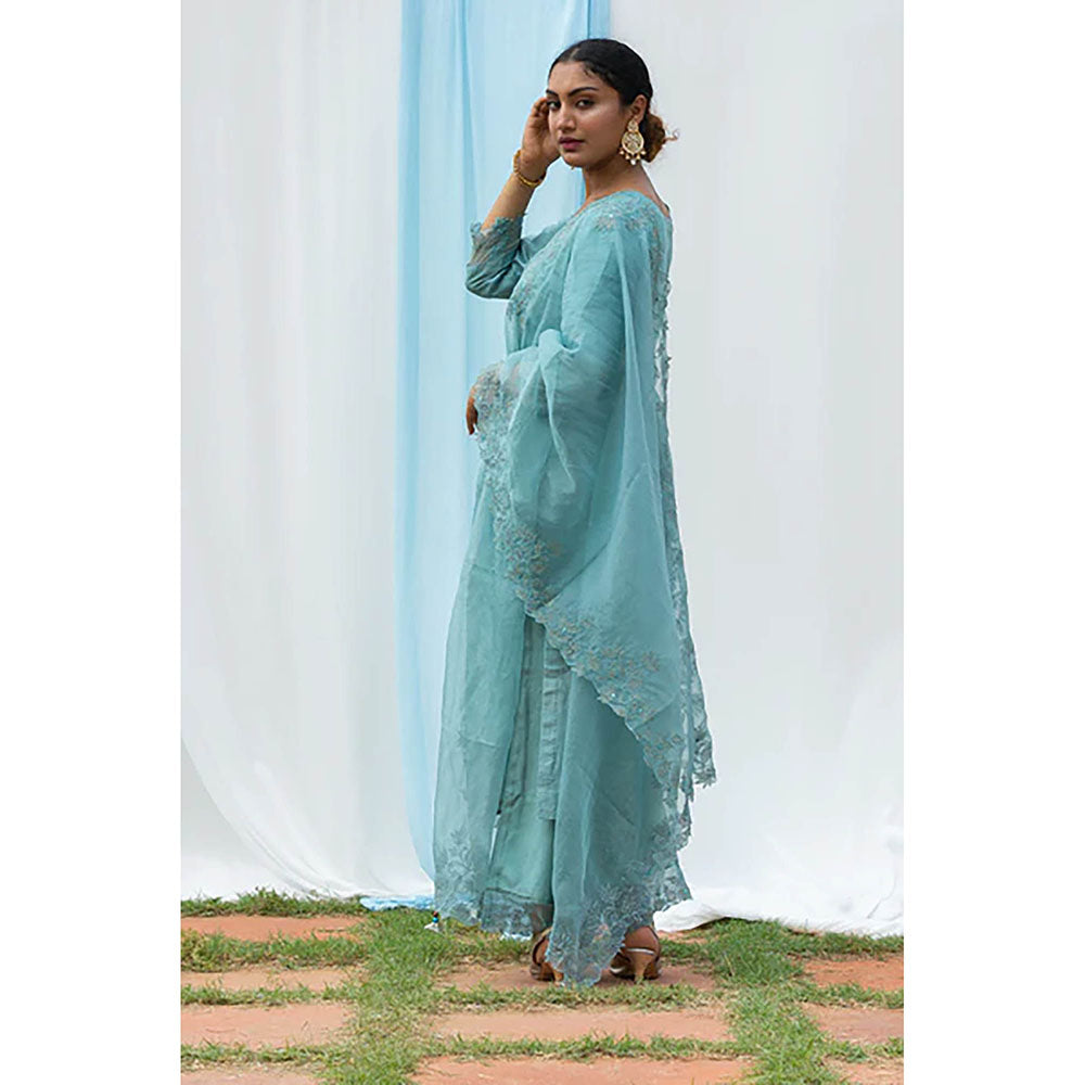 Saatvikei Rajdulari - Powder Blue Kurta with Palazzo and Dupatta (Set of 3)