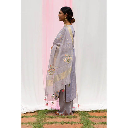 Saatvikei Rajkumari - Light Grey Kurta with Palazzo and Dupatta (Set of 3)