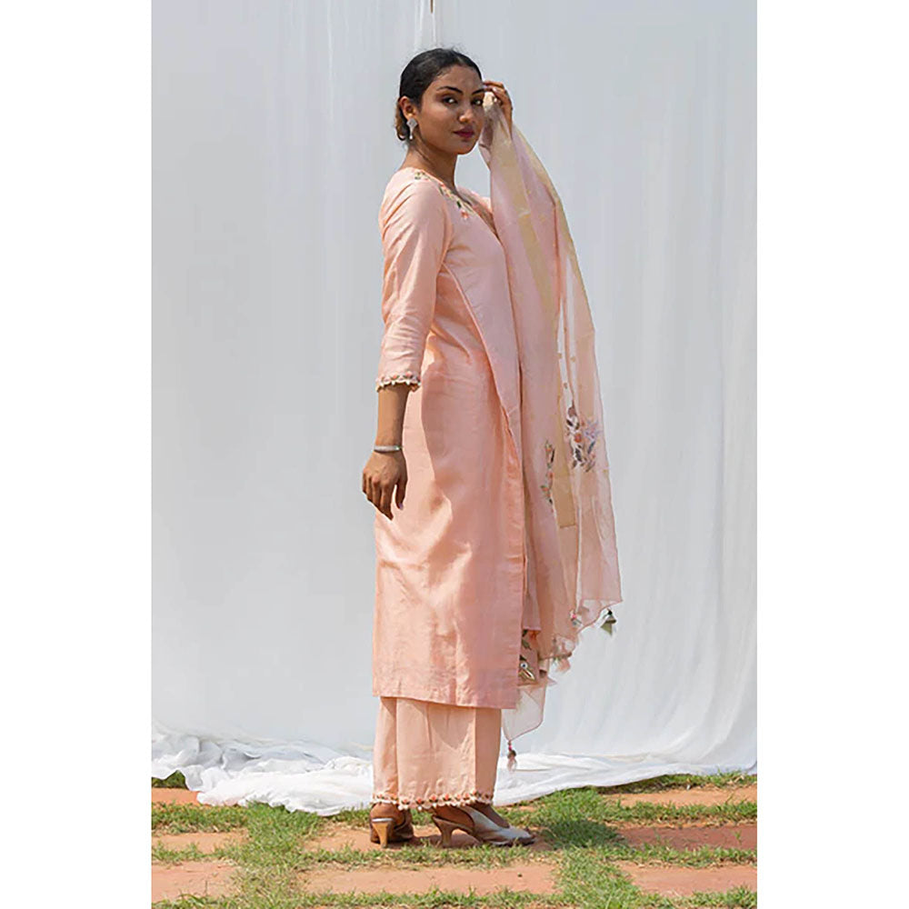 Saatvikei Rajkumari - Nude Pink Kurta with Palazzo and Dupatta (Set of 3)