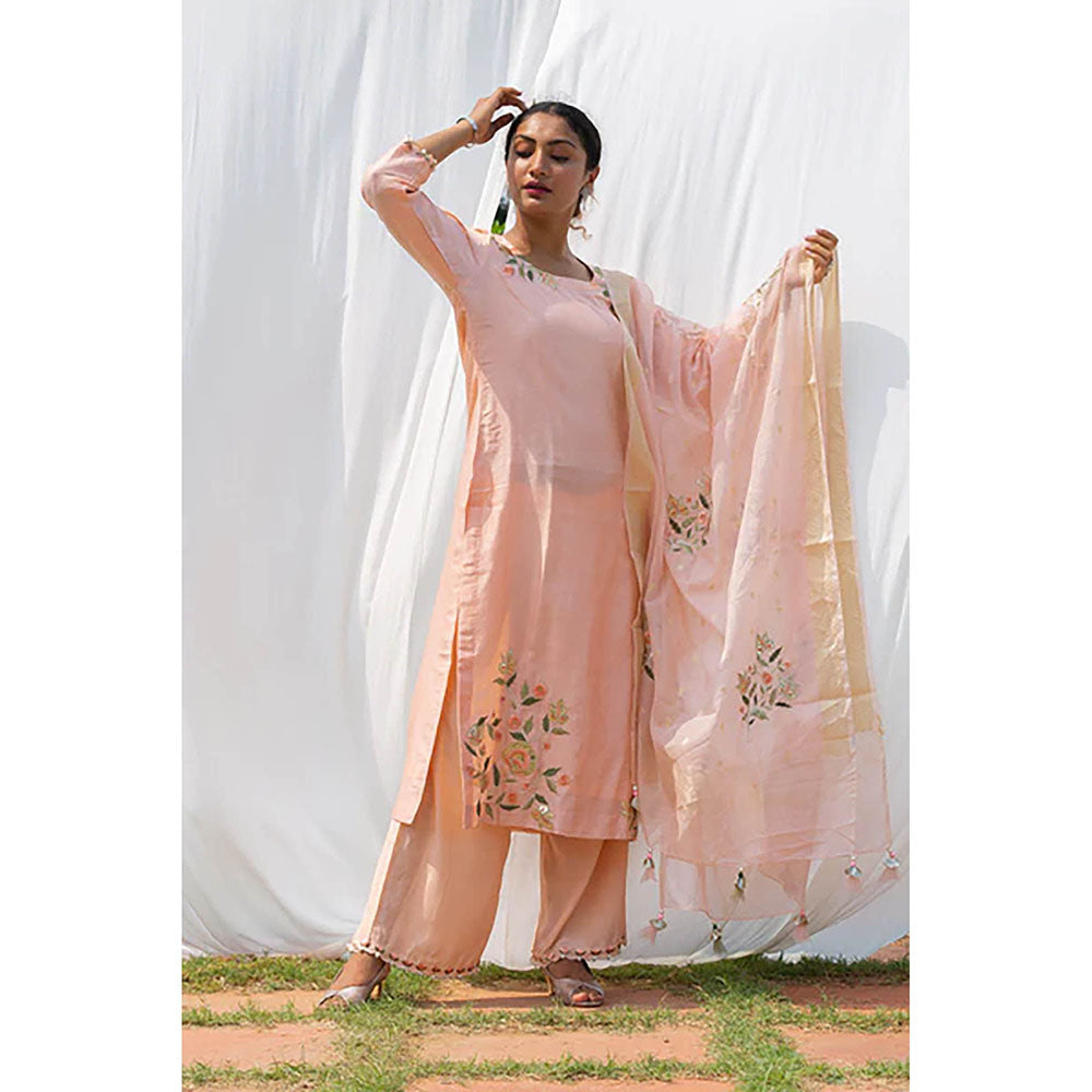 Saatvikei Rajkumari - Nude Pink Kurta with Palazzo and Dupatta (Set of 3)
