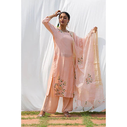Saatvikei Rajkumari - Nude Pink Kurta with Palazzo and Dupatta (Set of 3)