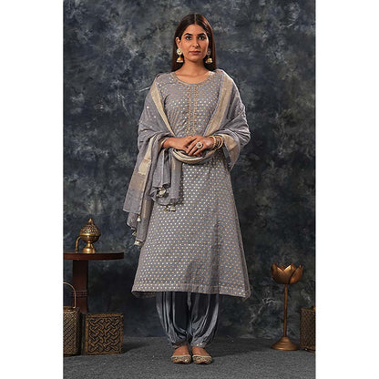 Saatvikei Rajnandini - Dark Grey Kurta with Palazzo and Dupatta (Set of 3)