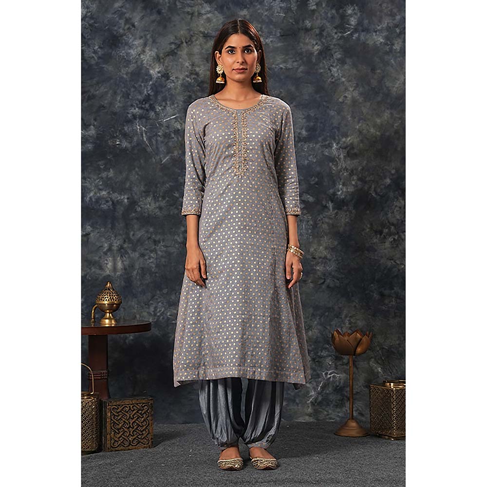 Saatvikei Rajnandini - Dark Grey Kurta with Palazzo and Dupatta (Set of 3)