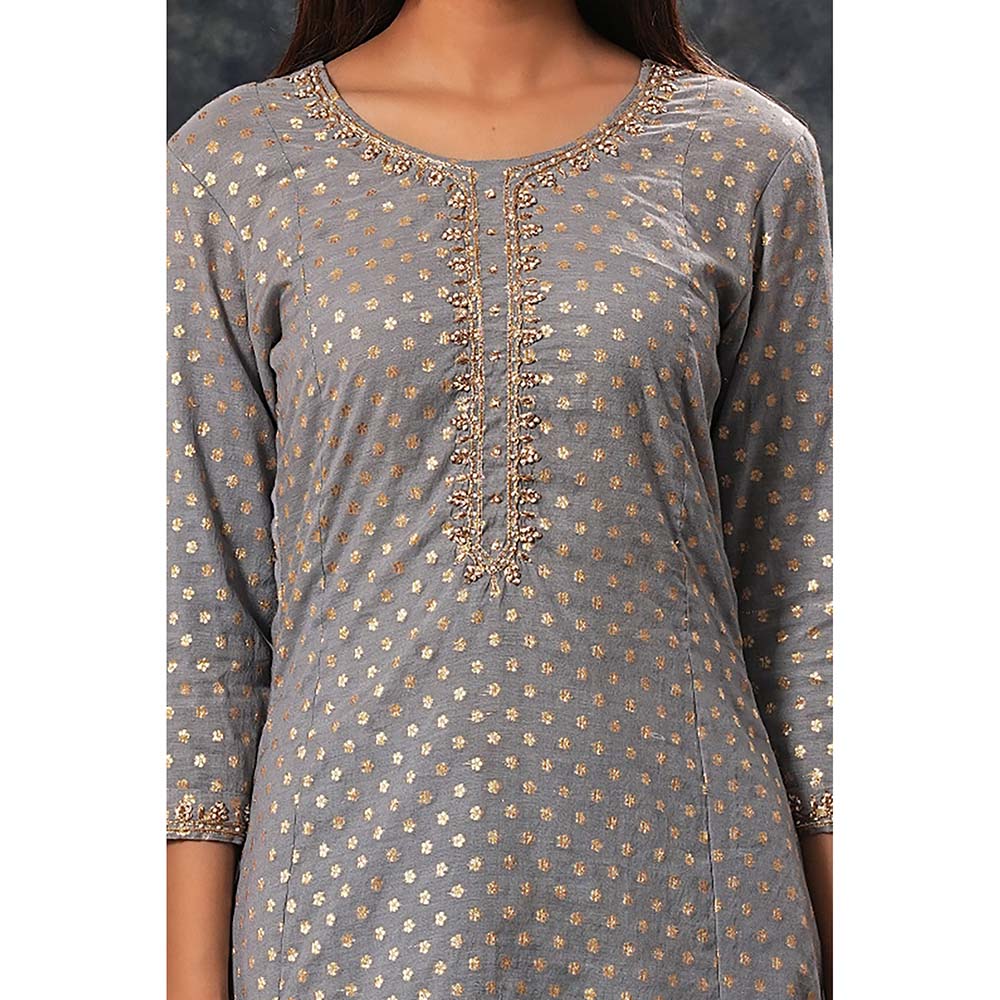 Saatvikei Rajnandini - Dark Grey Kurta with Palazzo and Dupatta (Set of 3)