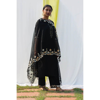 Saatvikei Rajshree - Black Kurta with Palazzo and Dupatta (Set of 3)