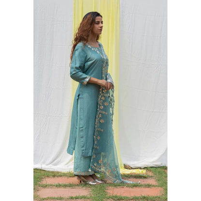 Saatvikei Rajshree - Powder Blue Kurta with Palazzo and Dupatta (Set of 3)