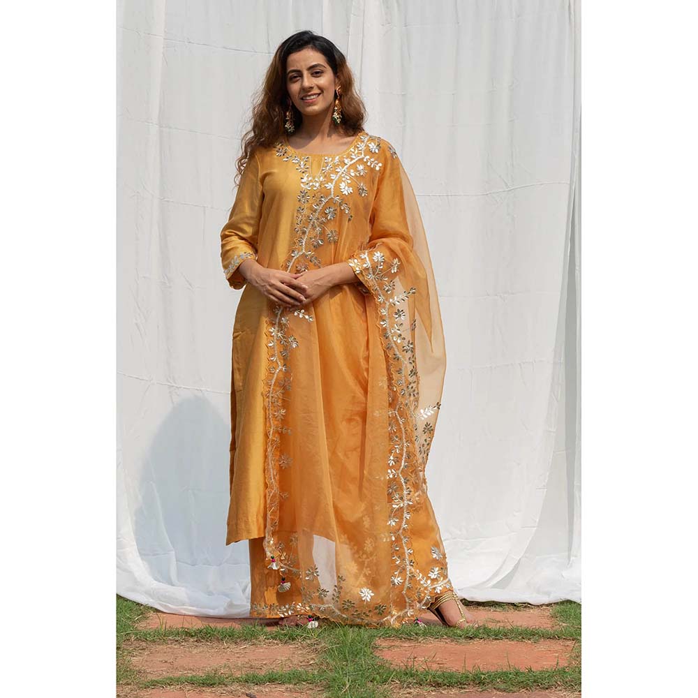 Saatvikei Rajshree - Yellow Kurta with Palazzo and Dupatta (Set of 3)