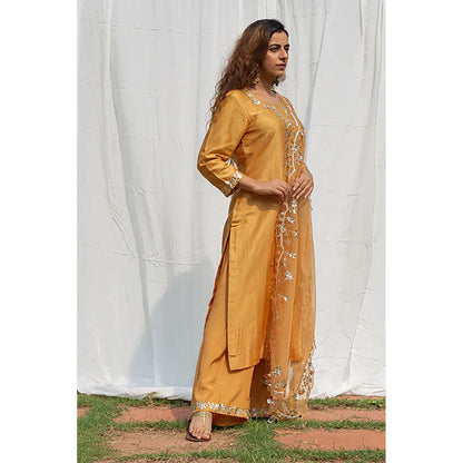 Saatvikei Rajshree - Yellow Kurta with Palazzo and Dupatta (Set of 3)