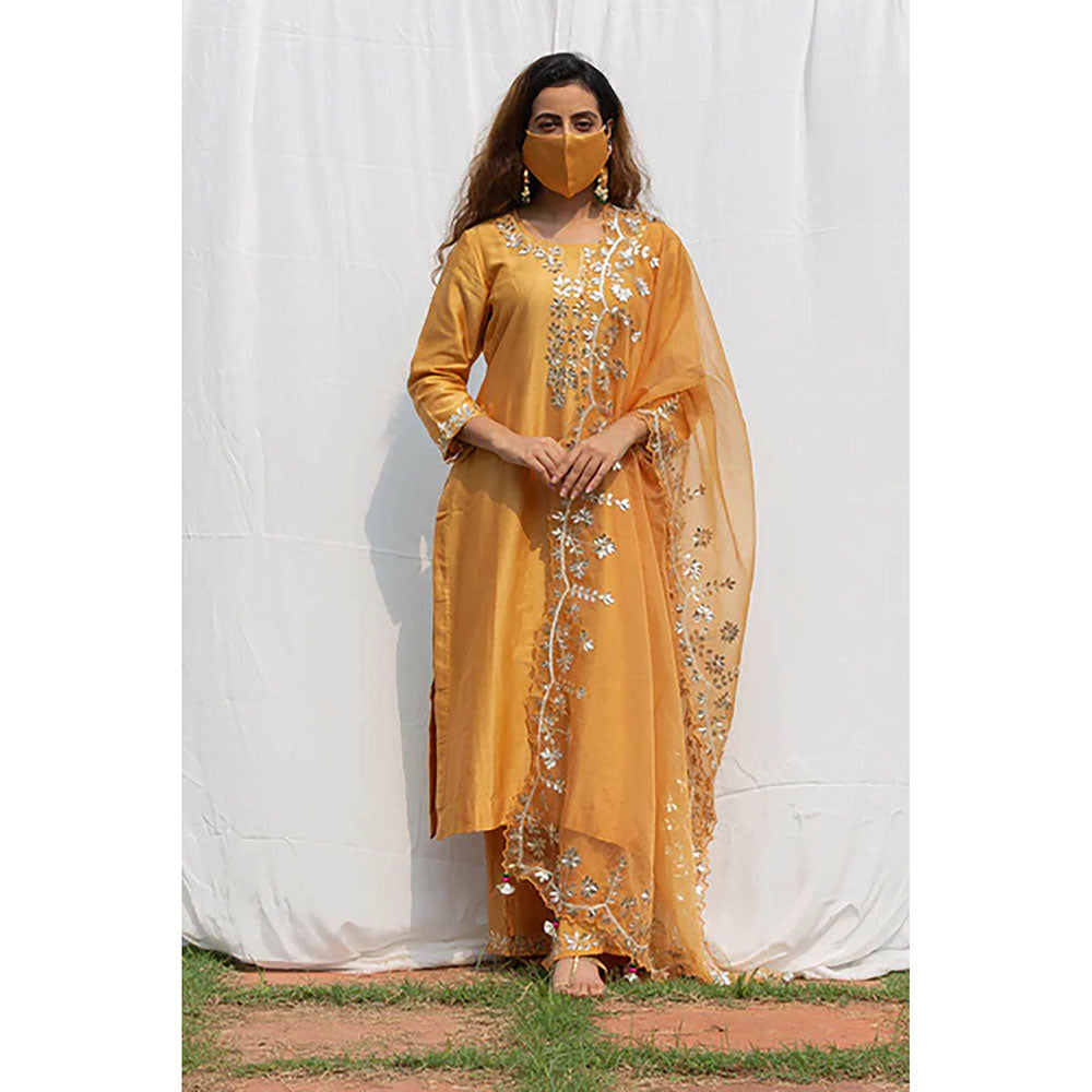 Saatvikei Rajshree - Yellow Kurta with Palazzo and Dupatta (Set of 3)