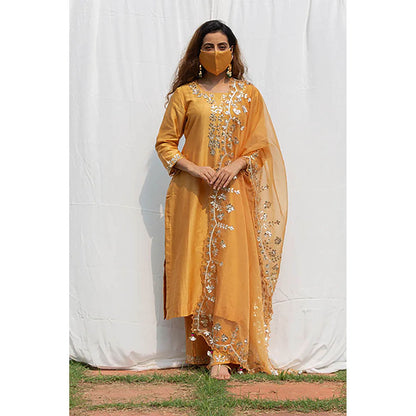 Saatvikei Rajshree - Yellow Kurta with Palazzo and Dupatta (Set of 3)