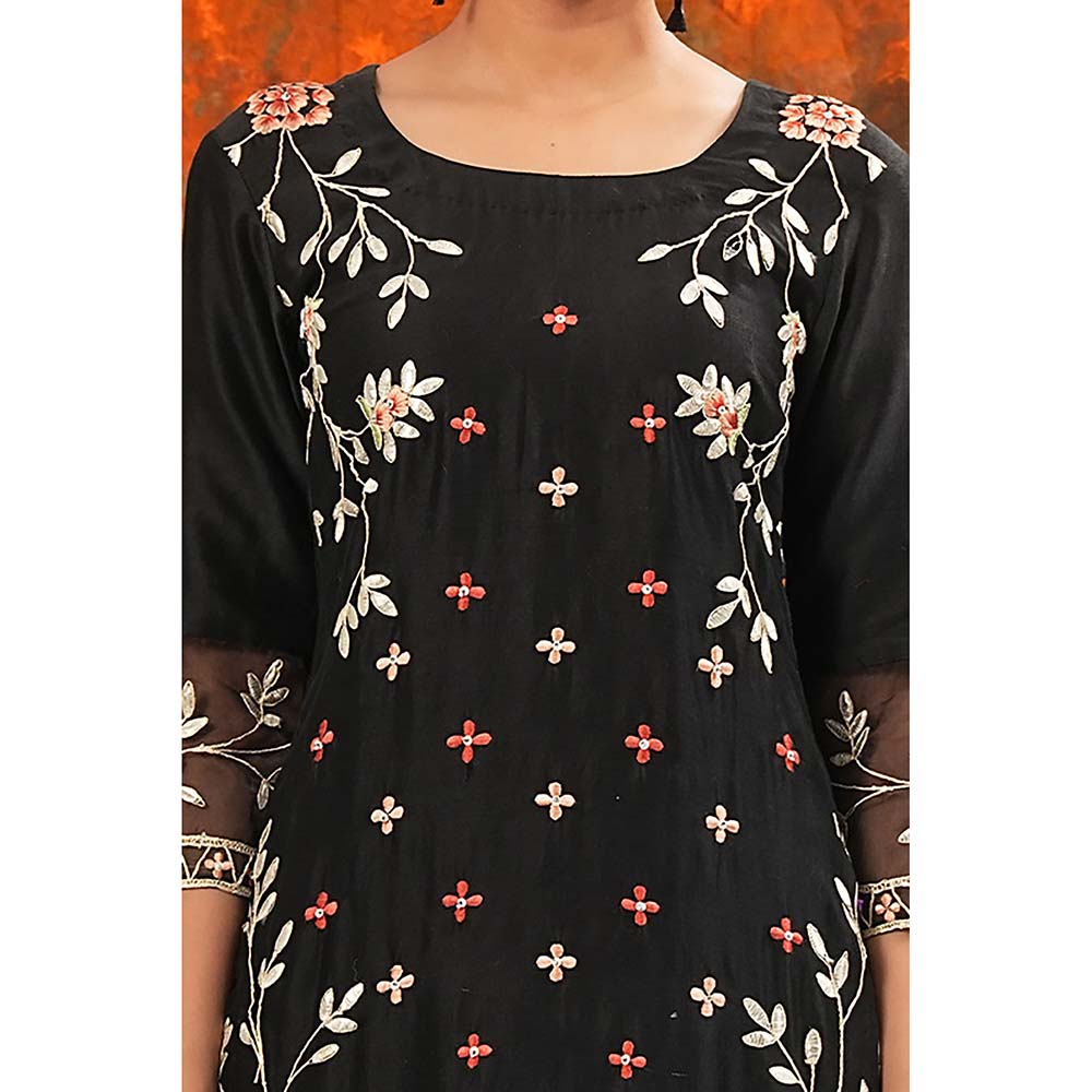 Saatvikei Rukmani - Black Kurta with Palazzo and Dupatta (Set of 3)
