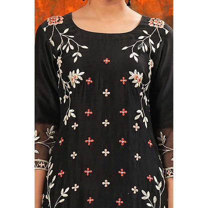 Saatvikei Rukmani - Black Kurta with Palazzo and Dupatta (Set of 3)