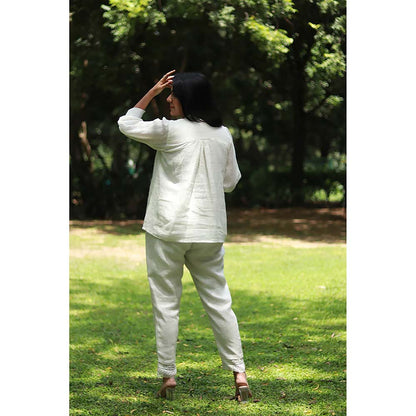 Saatvikei Saral - Plain Co-Ord - Ivory (Set of 2)