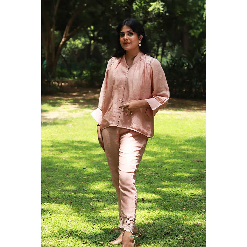 Saatvikei Saral - Plain Co-Ord - Salmon Pink (Set of 2)