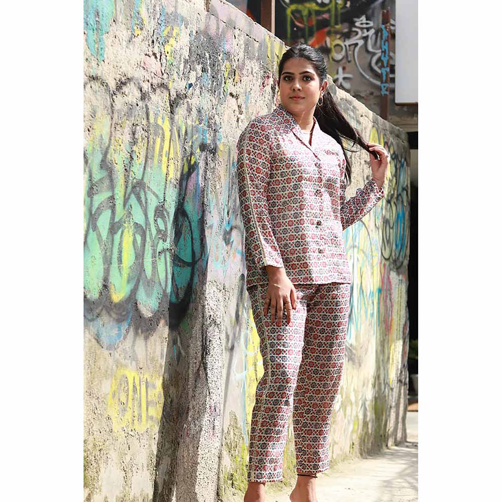 Saatvikei Saral - Printed Co-Ord - Red & Blue (Set of 2)
