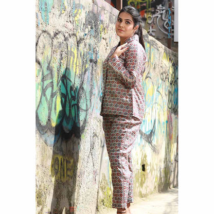 Saatvikei Saral - Printed Co-Ord - Red & Blue (Set of 2)
