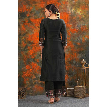 Saatvikei Sarla - Black Kurta with Palazzo and Dupatta (Set of 3)