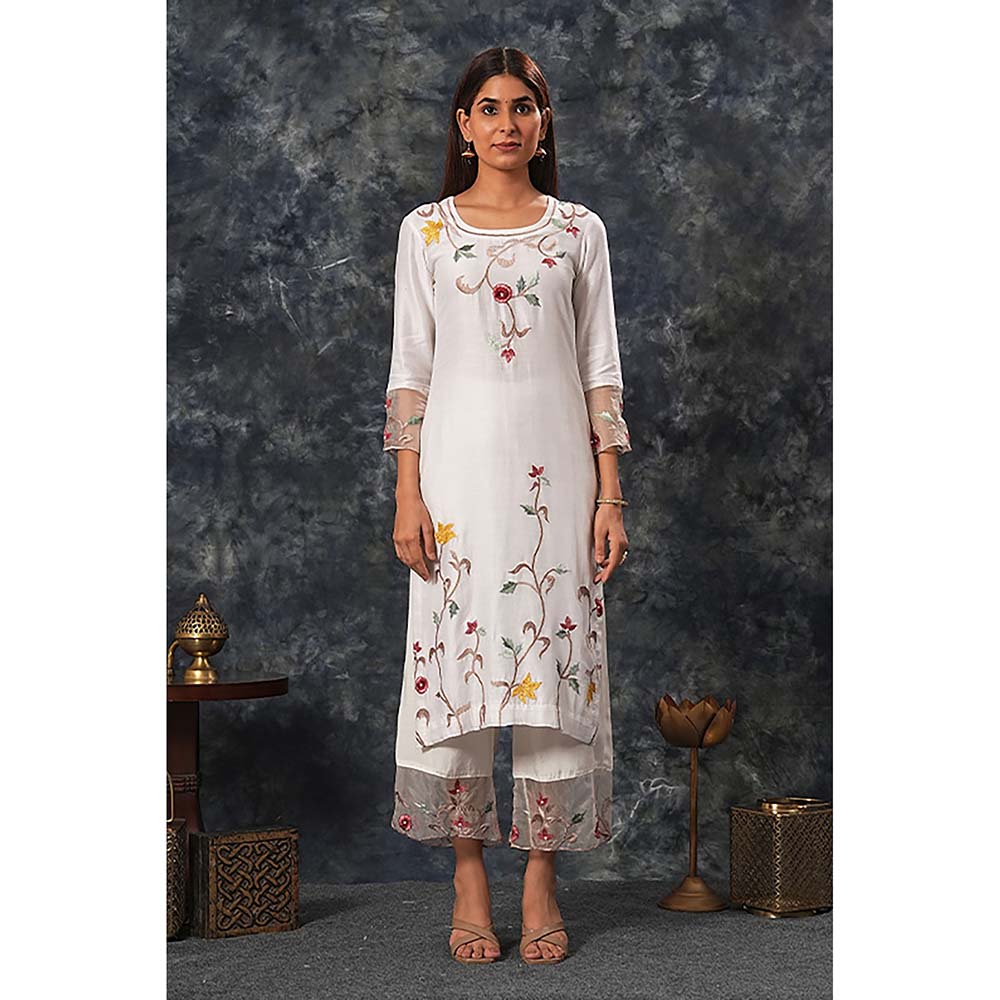 Saatvikei Sarla - Ivory Kurta with Palazzo and Dupatta (Set of 3)