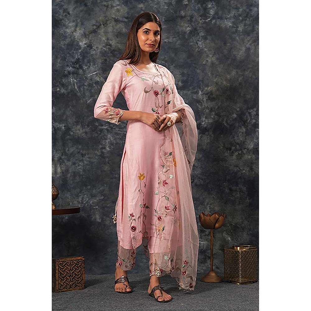 Saatvikei Sarla - Pink Kurta with Palazzo and Dupatta (Set of 3)