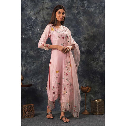 Saatvikei Sarla - Pink Kurta with Palazzo and Dupatta (Set of 3)