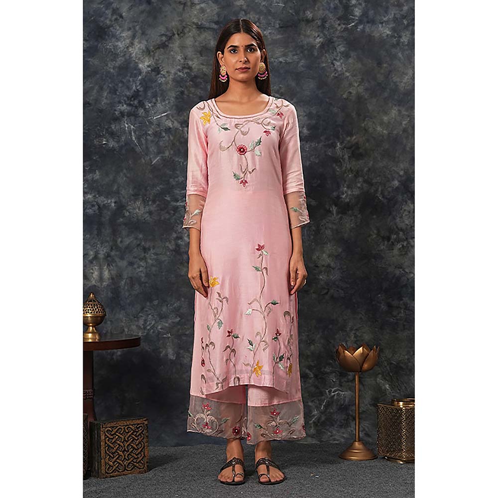Saatvikei Sarla - Pink Kurta with Palazzo and Dupatta (Set of 3)