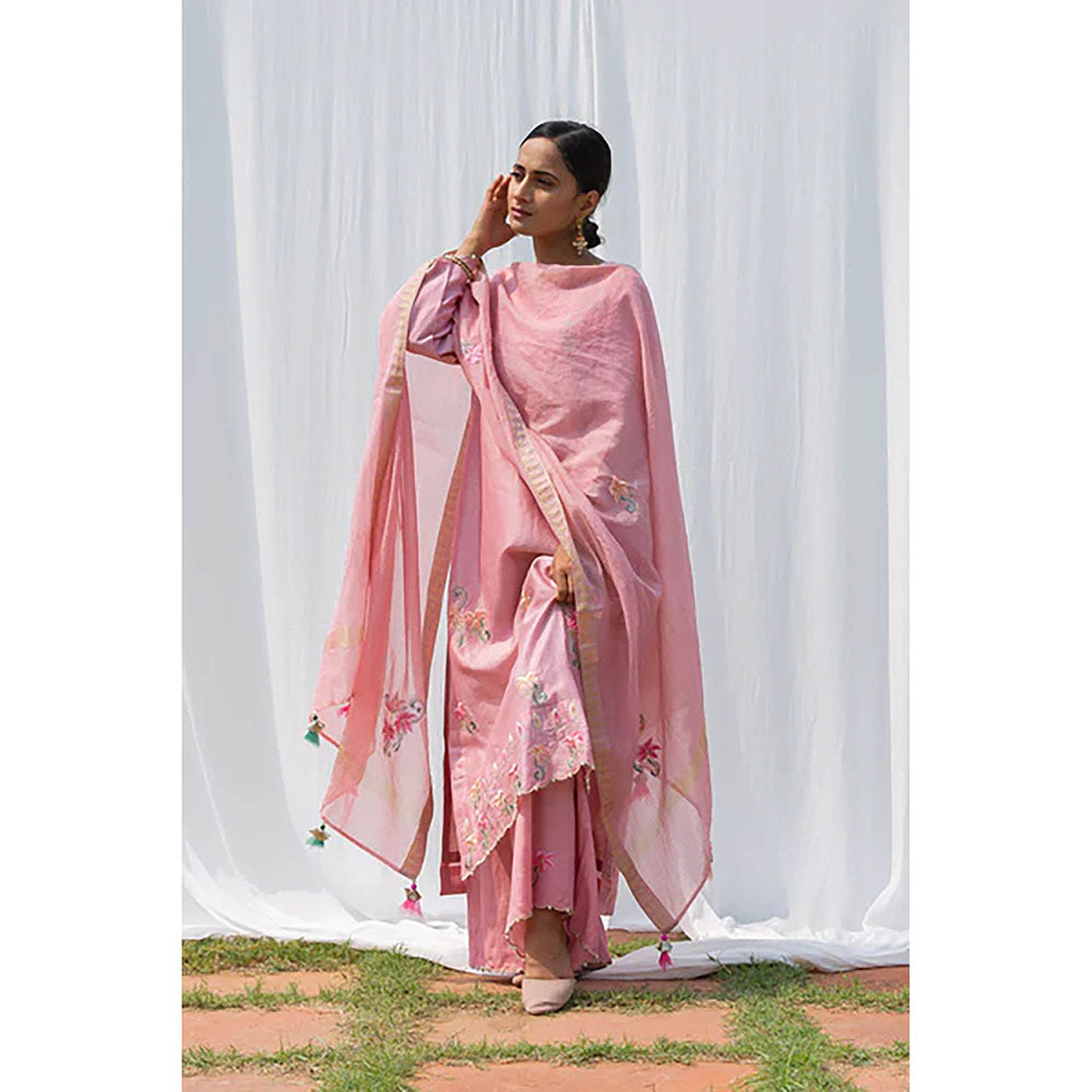 Saatvikei Titli - Onion Pink Kurta with Palazzo and Dupatta (Set of 3)