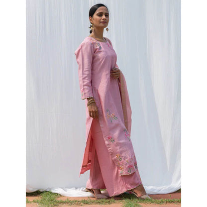 Saatvikei Titli - Onion Pink Kurta with Palazzo and Dupatta (Set of 3)
