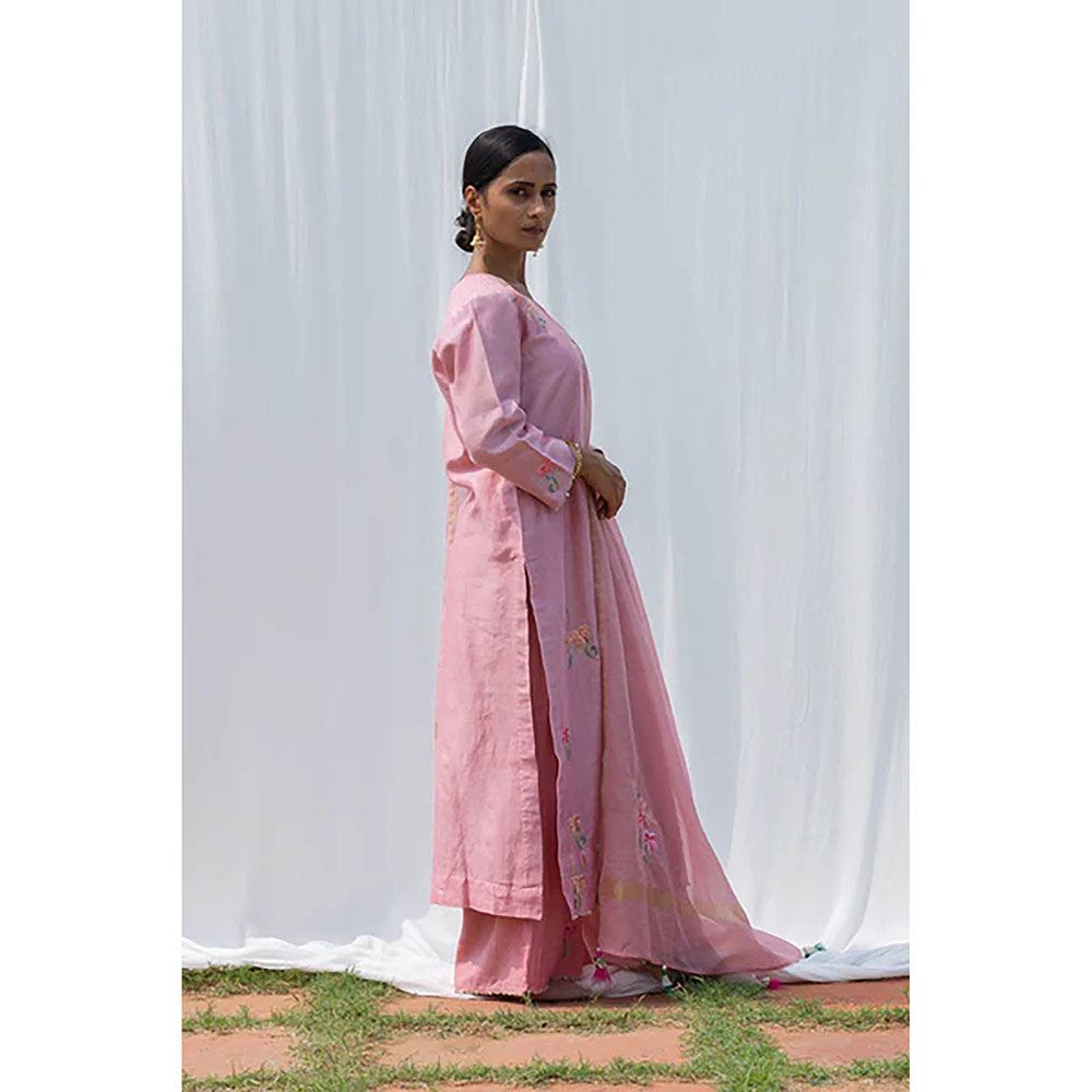 Saatvikei Titli - Onion Pink Kurta with Palazzo and Dupatta (Set of 3)