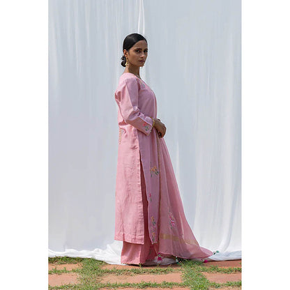 Saatvikei Titli - Onion Pink Kurta with Palazzo and Dupatta (Set of 3)