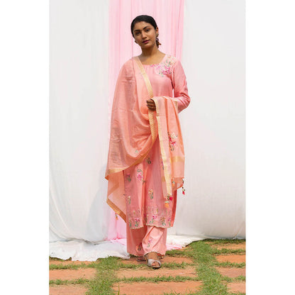 Saatvikei Titli - Peach Kurta with Palazzo and Dupatta (Set of 3)