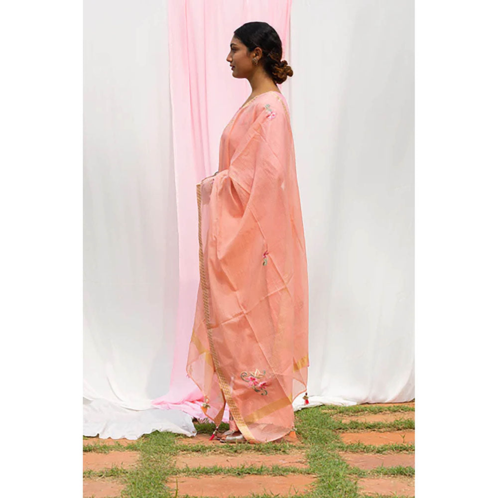 Saatvikei Titli - Peach Kurta with Palazzo and Dupatta (Set of 3)