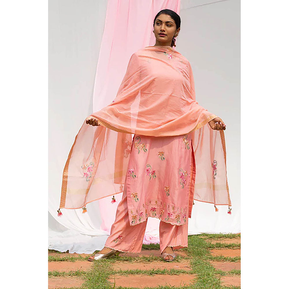 Saatvikei Titli - Peach Kurta with Palazzo and Dupatta (Set of 3)