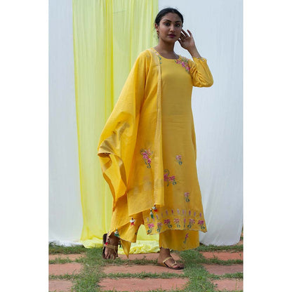 Saatvikei Titli - Yellow Kurta with Palazzo and Dupatta (Set of 3)