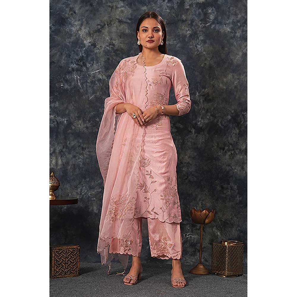 Saatvikei Nandini - Pink Kurta with Palazzo and Dupatta (Set of 3)