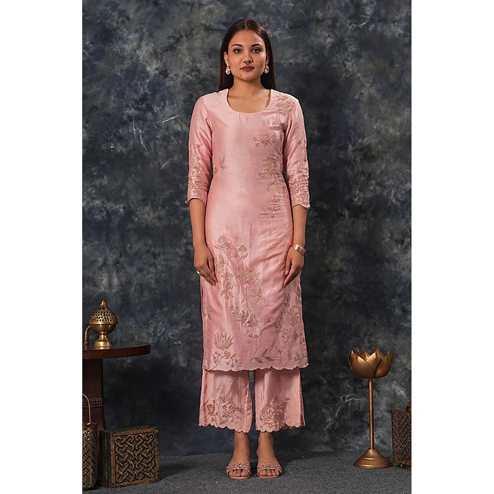 Saatvikei Nandini - Pink Kurta with Palazzo and Dupatta (Set of 3)