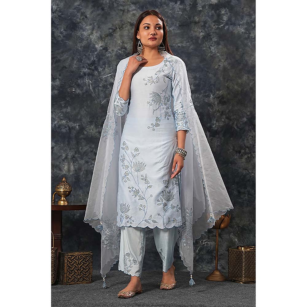 Saatvikei Nandini - Sky Blue Kurta with Palazzo and Dupatta (Set of 3)
