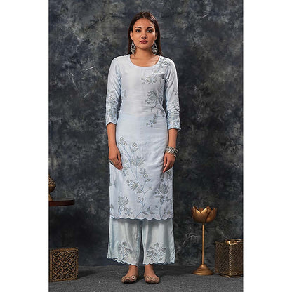Saatvikei Nandini - Sky Blue Kurta with Palazzo and Dupatta (Set of 3)