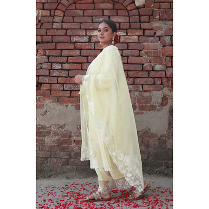 Saatvikei Subhaga- Lemon Yellow Kurta with Palazzo and Dupatta (Set of 3)