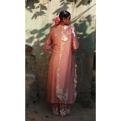 Saatvikei Subhaga- Pink Kurta with Palazzo and Dupatta (Set of 3)