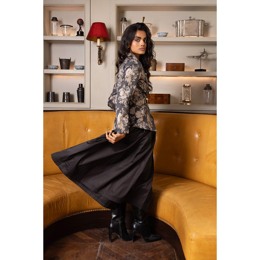 Sage By Mala Black Rose Blazer with Skirt (Set of 2)