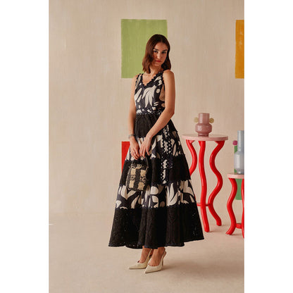 Sage By Mala Black Printed Elara Dress with Belt (Set of 2)
