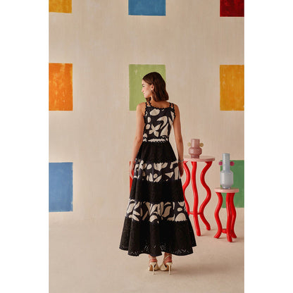 Sage By Mala Black Printed Elara Dress with Belt (Set of 2)