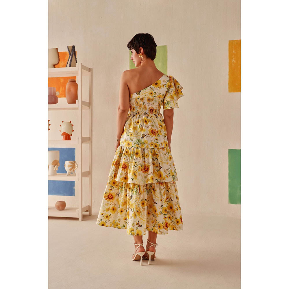Sage By Mala Yellow Floral Printed Zahara Dress