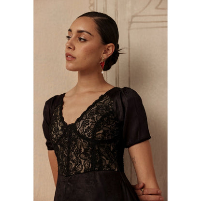 Sage By Mala Women Black Polyester Midi Dress