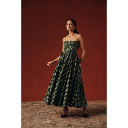 Sage By Mala Women Green Cotton Midi Dress