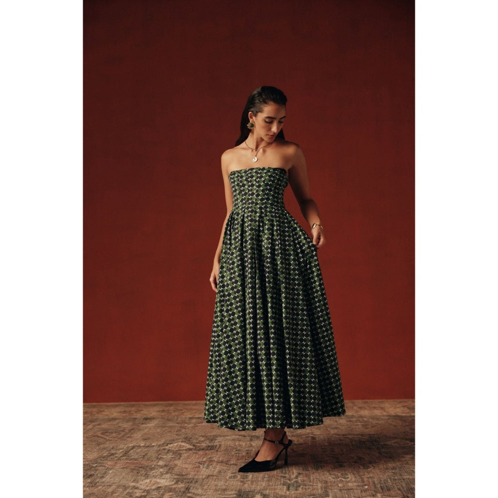 Sage By Mala Women Green Cotton Midi Dress