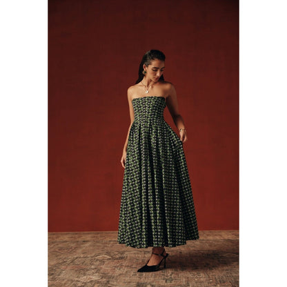 Sage By Mala Women Green Cotton Midi Dress