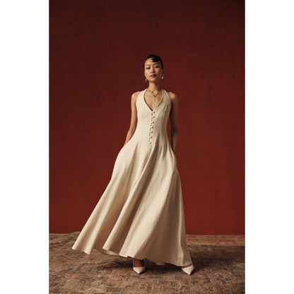 Sage By Mala Women White Cotton Maxi Dress