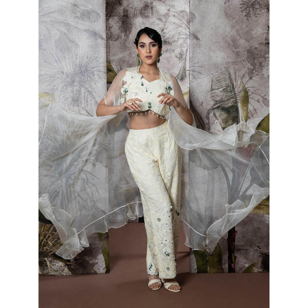 Sainy Garg Couture Chandni Crop Top with Pant An Cape (Set of 3)