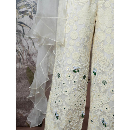 Sainy Garg Couture Chandni Crop Top with Pant An Cape (Set of 3)